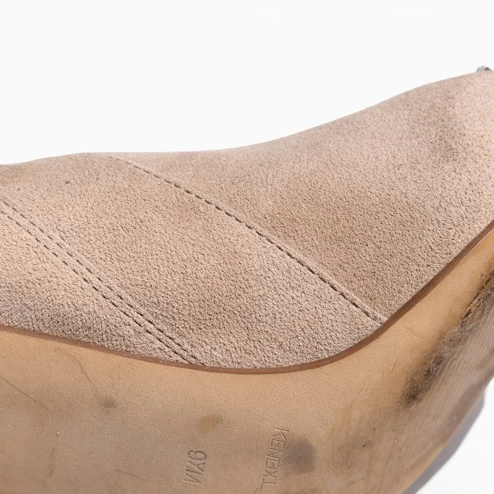 Kendall & Kylie Taupe Suede Lace-Up Ankle Booties Pointed Toe Block Heel - Picture 10 of 13